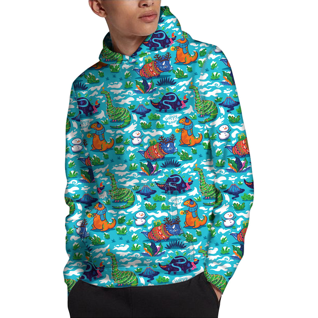 Xmas Dinosaur Pattern Print Pullover Hoodie
