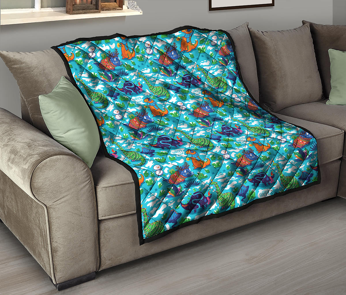 Xmas Dinosaur Pattern Print Quilt