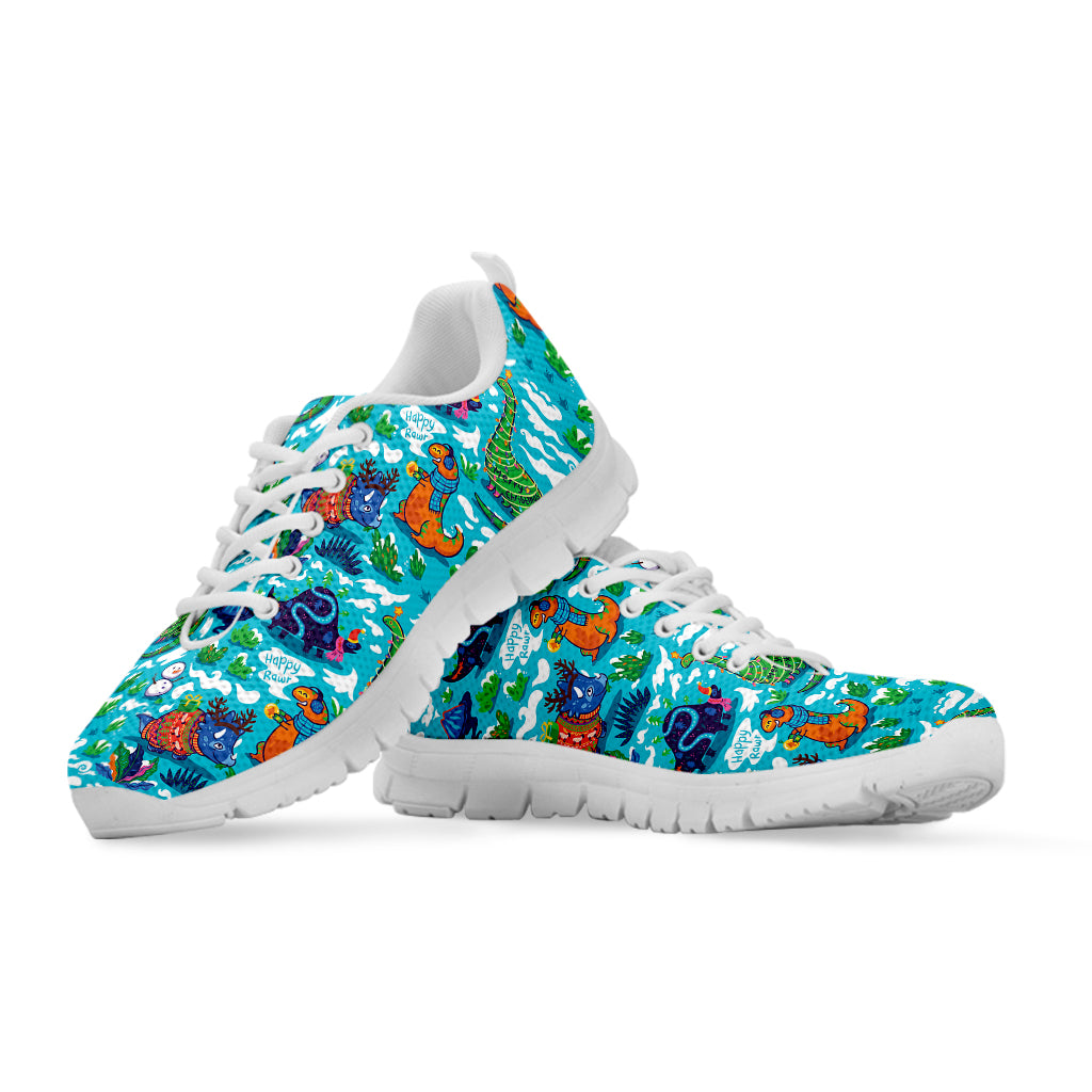 Xmas Dinosaur Pattern Print White Sneakers