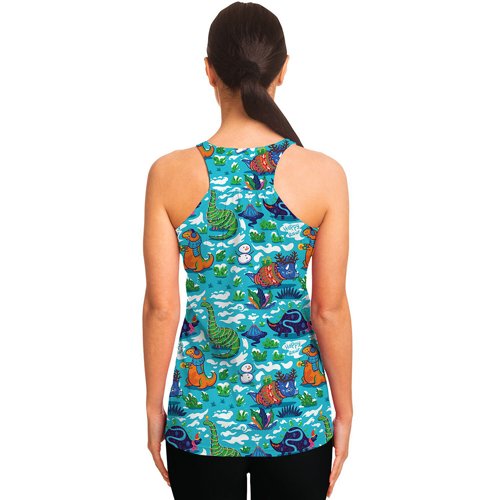 Xmas Dinosaur Pattern Print Women's Racerback Tank Top