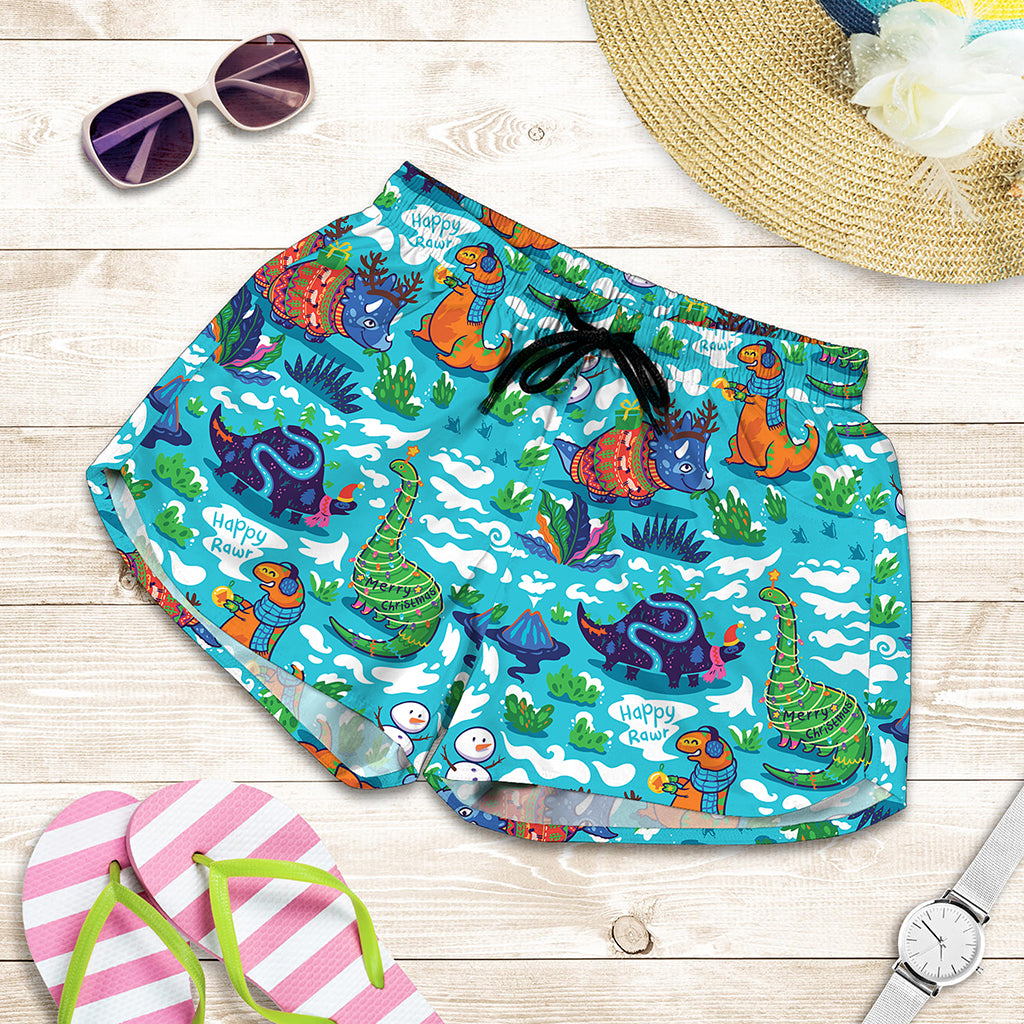 Xmas Dinosaur Pattern Print Women's Shorts