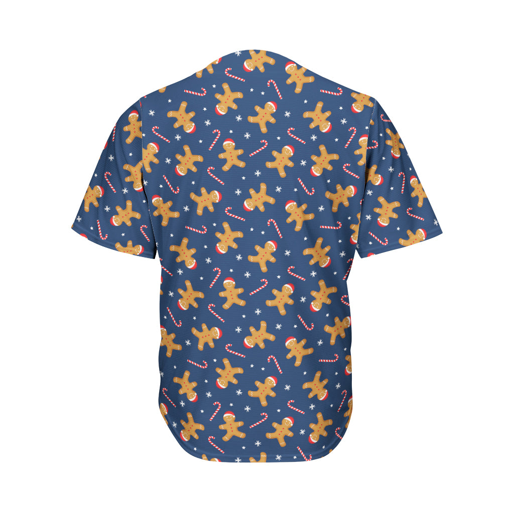 Xmas Gingerbread Man Pattern Print Men's Baseball Jersey