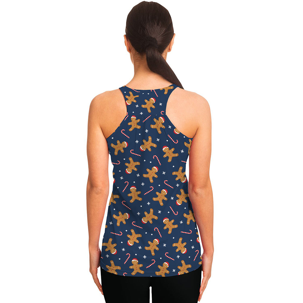 Xmas Gingerbread Man Pattern Print Women's Racerback Tank Top