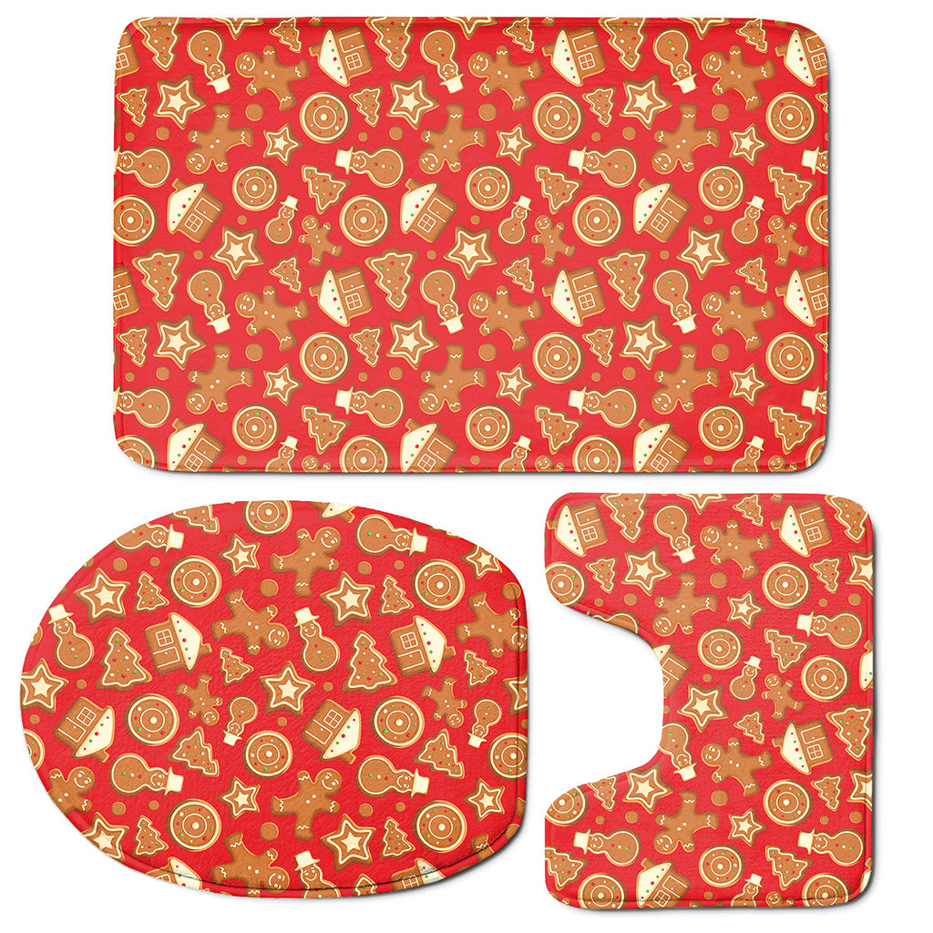 Xmas Gingerbread Pattern Print 3 Piece Bath Mat Set