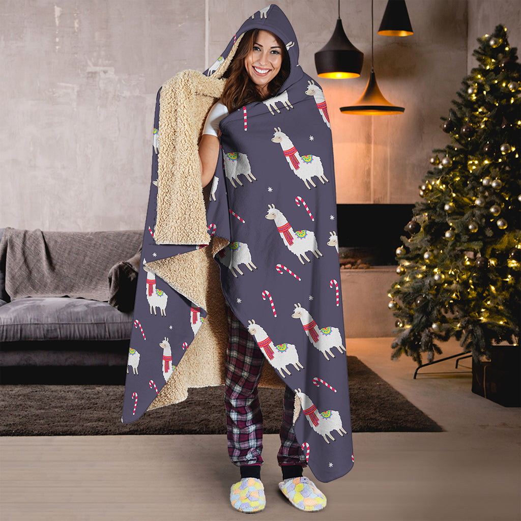 Xmas Llama Pattern Print Hooded Blanket