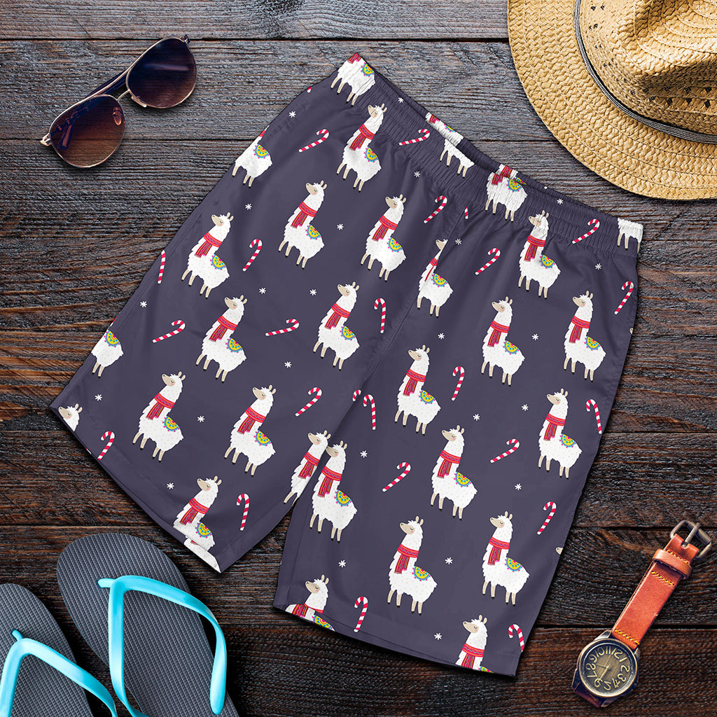Xmas Llama Pattern Print Men's Shorts
