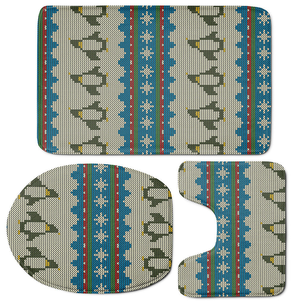 Xmas Penguin Pattern Print 3 Piece Bath Mat Set