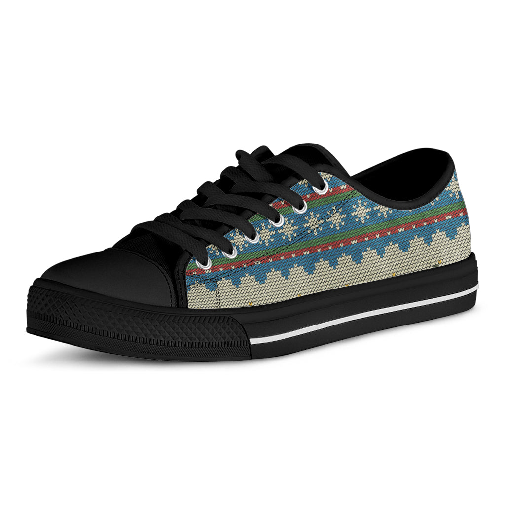 Xmas Penguin Pattern Print Black Low Top Shoes