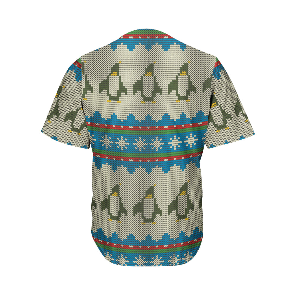 Xmas Penguin Pattern Print Men's Baseball Jersey