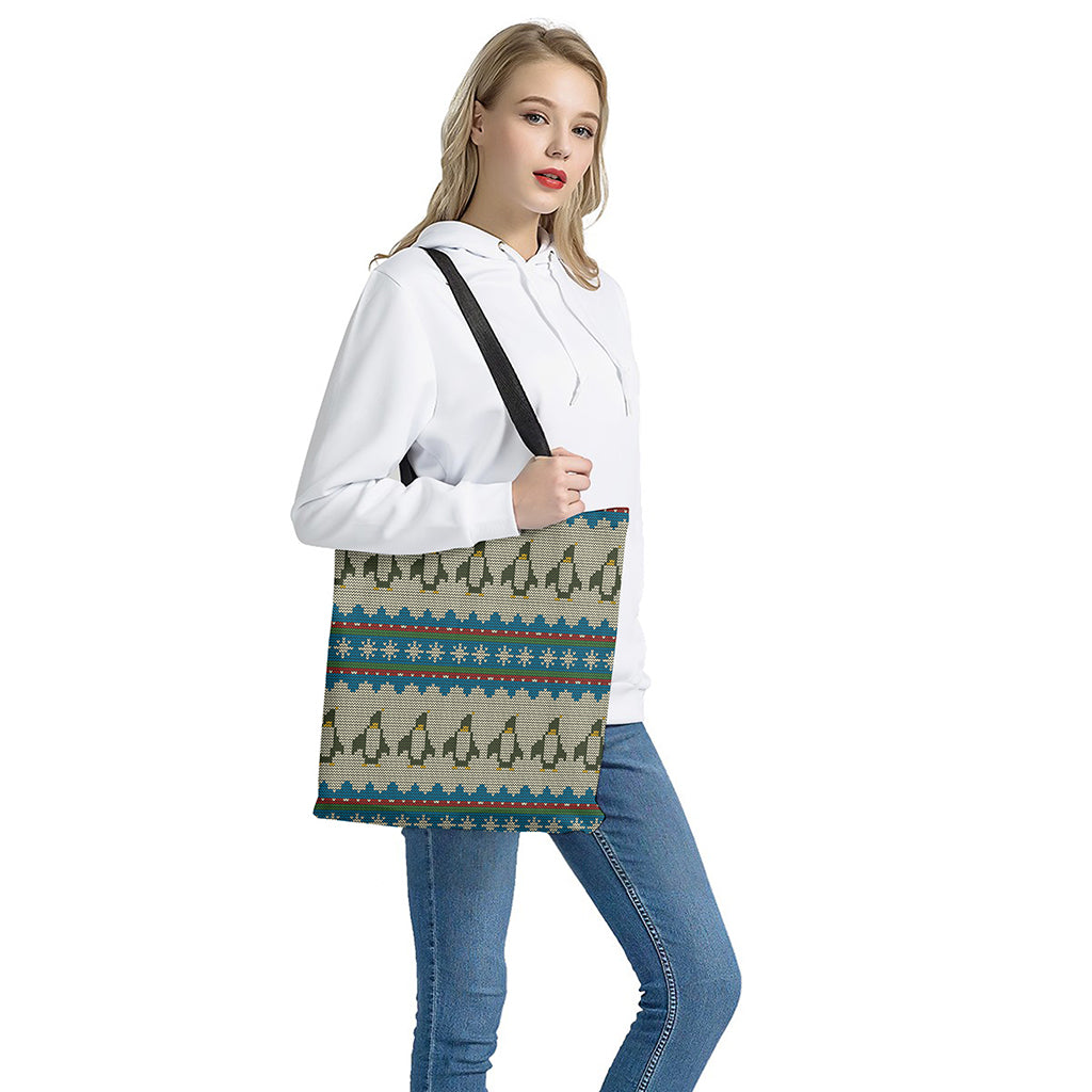 Xmas Penguin Pattern Print Tote Bag