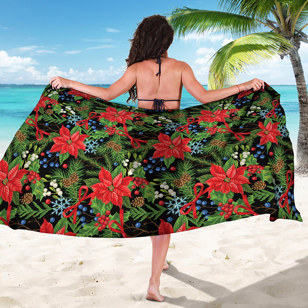 Xmas Poinsettia Pattern Print Beach Sarong Wrap