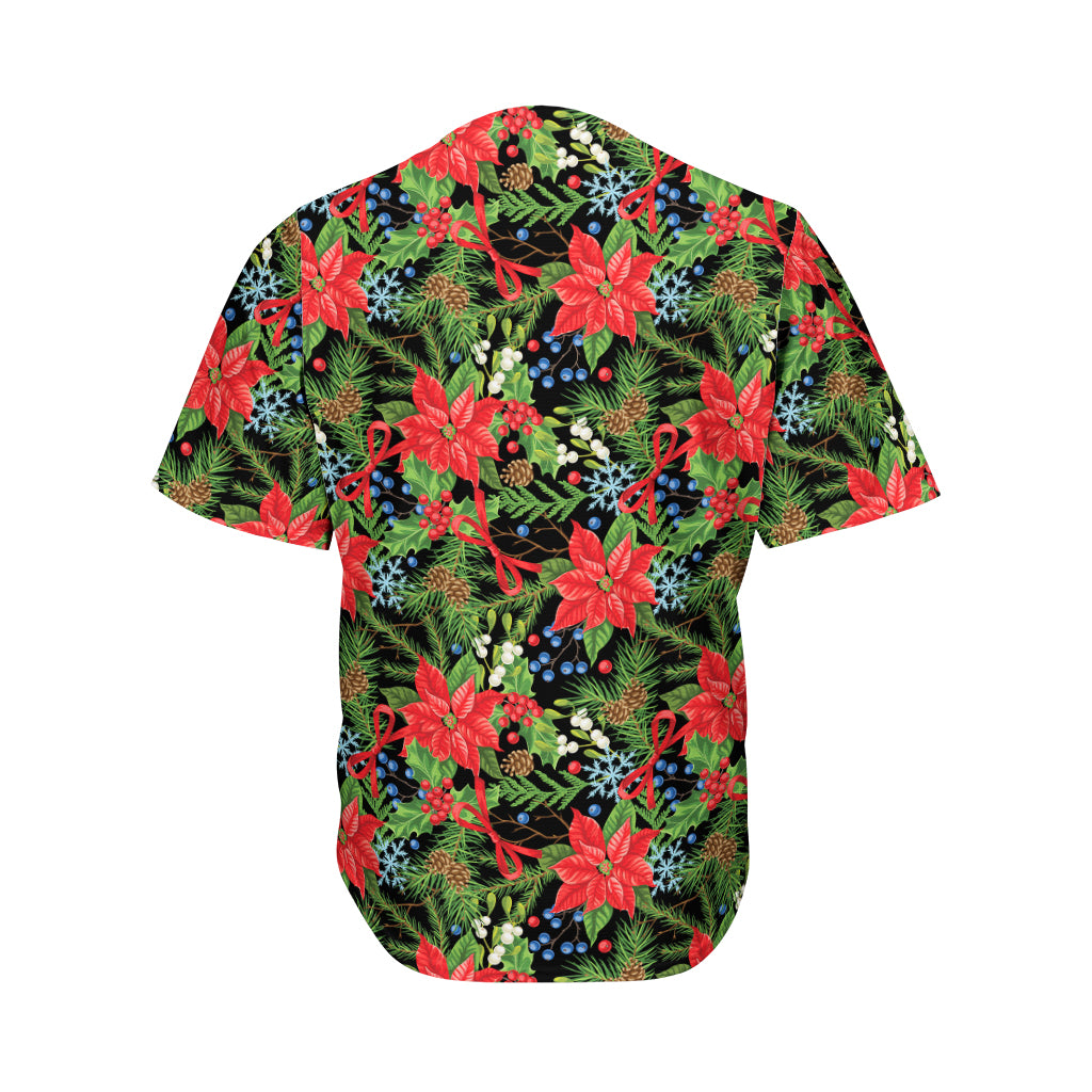 Xmas Poinsettia Pattern Print Men's Baseball Jersey