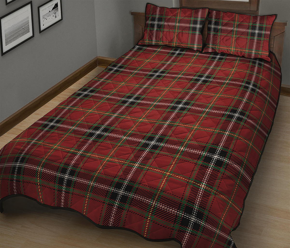 Xmas Scottish Tartan Pattern Print Quilt Bed Set
