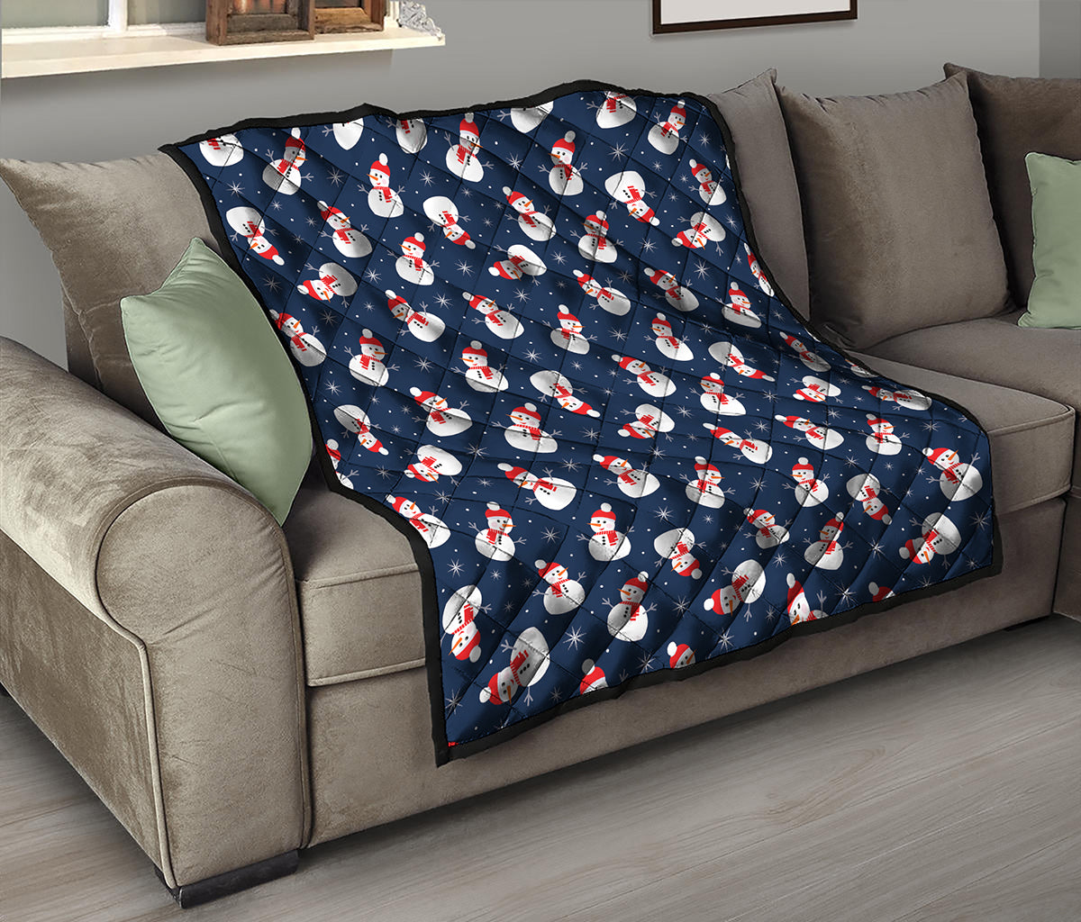 Xmas Snowman Pattern Print Quilt