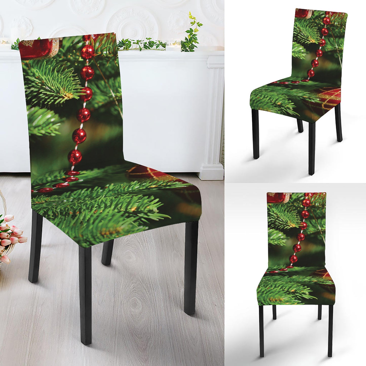 Xmas Tree Print Dining Chair Slipcover