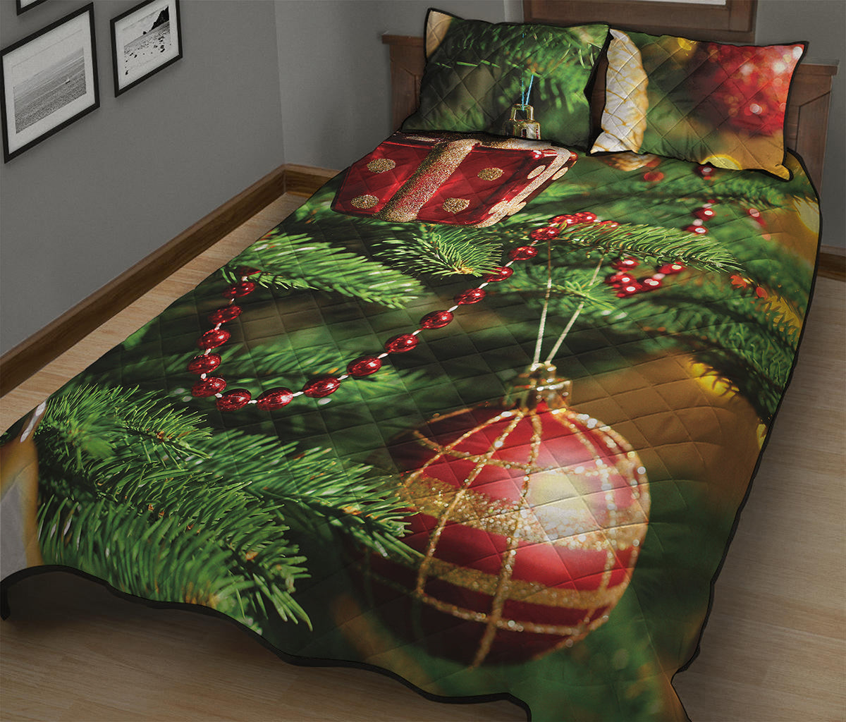 Xmas Tree Print Quilt Bed Set