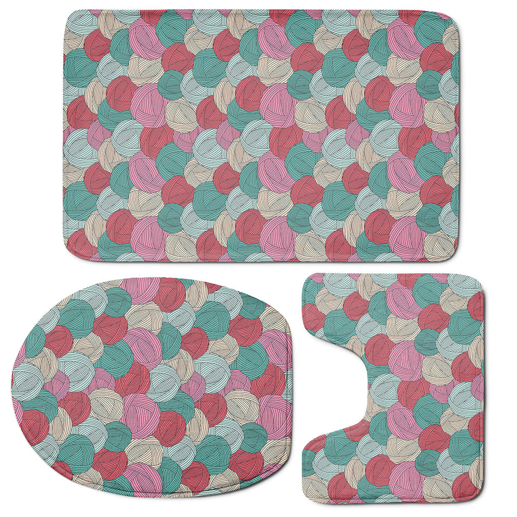 Yarn Balls Pattern Print 3 Piece Bath Mat Set