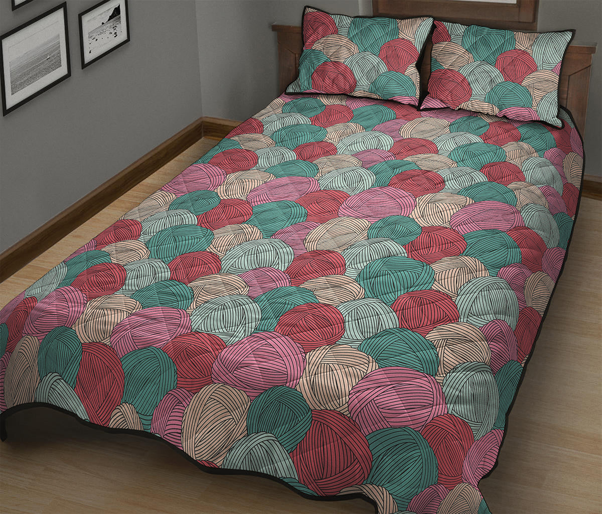 Yarn Balls Pattern Print Quilt Bed Set