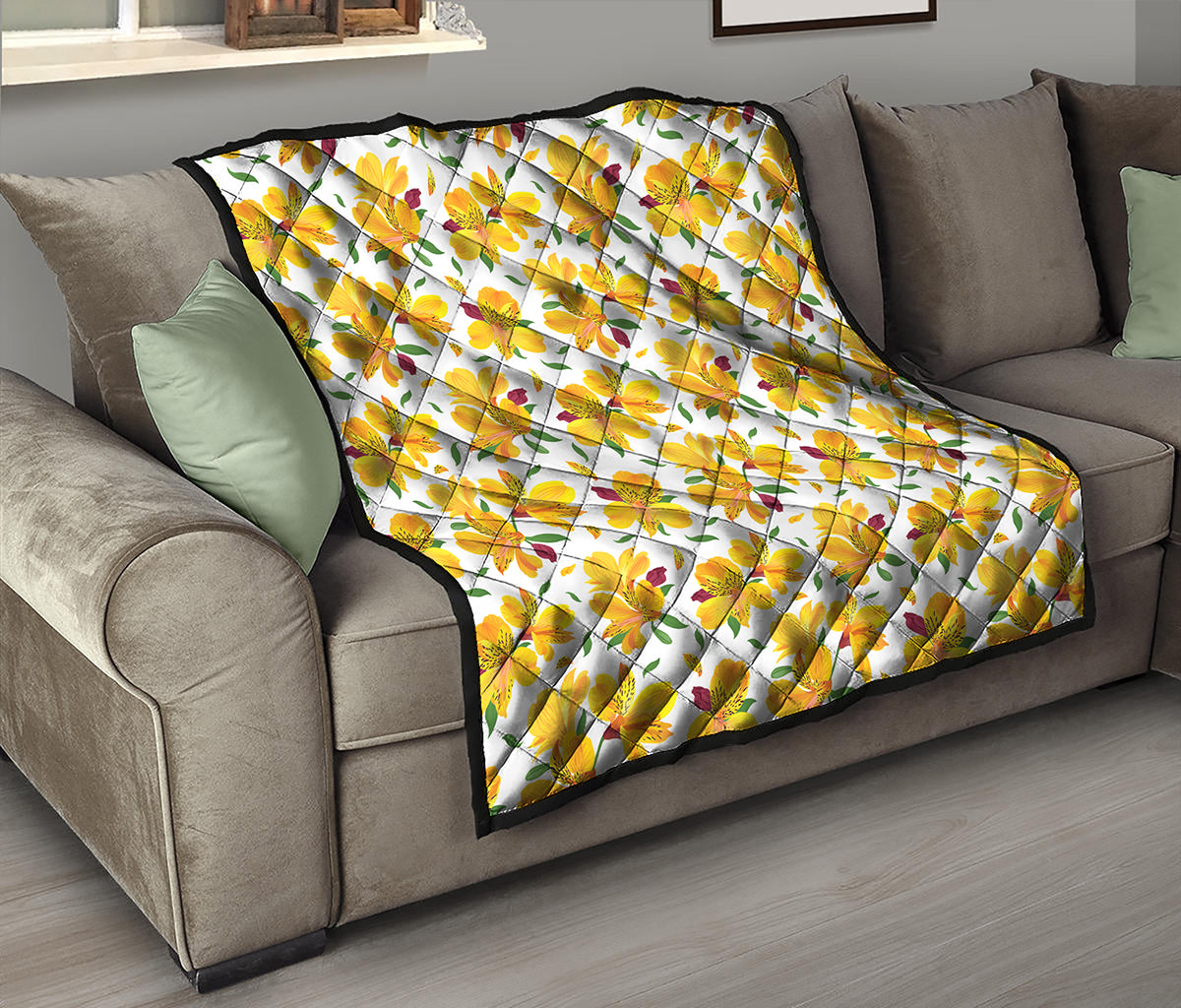 Yellow Alstroemeria Pattern Print Quilt