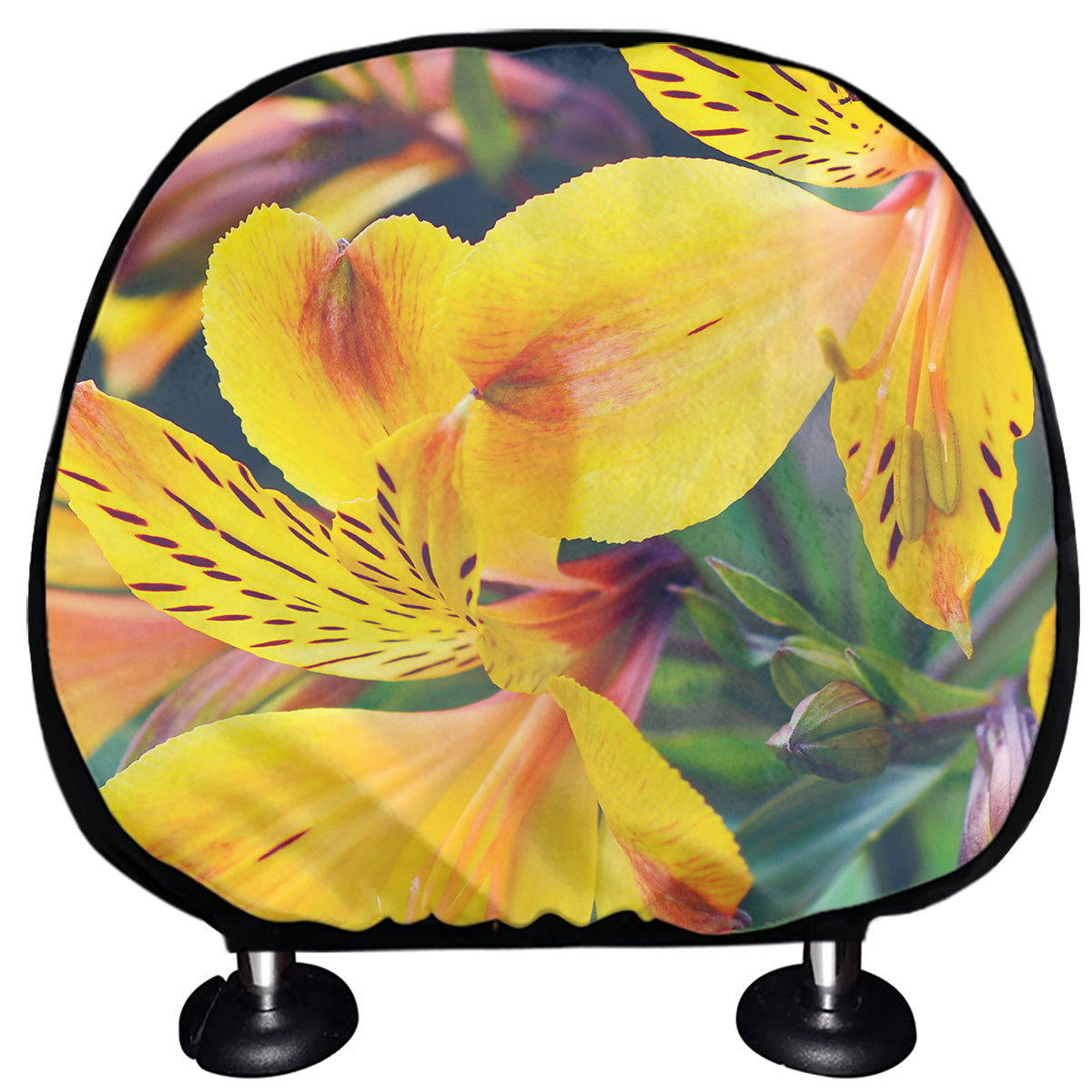Yellow Alstroemeria Print Car Headrest Covers