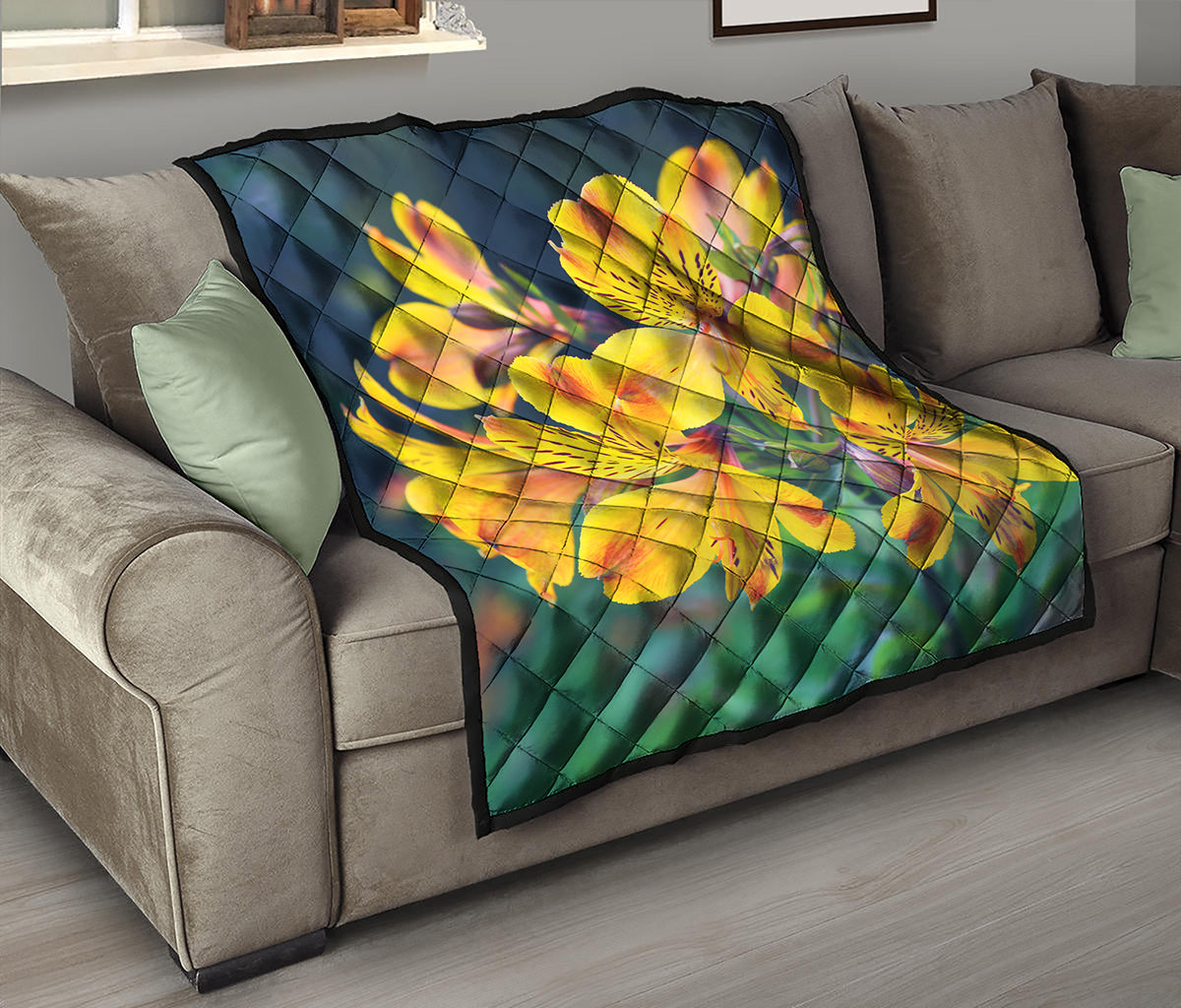 Yellow Alstroemeria Print Quilt