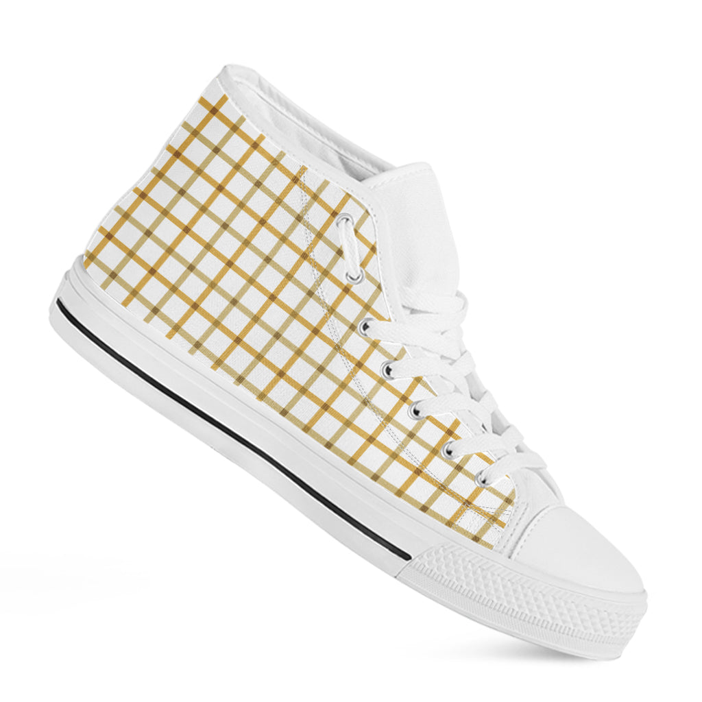 Yellow And Beige Tattersall Print White High Top Shoes