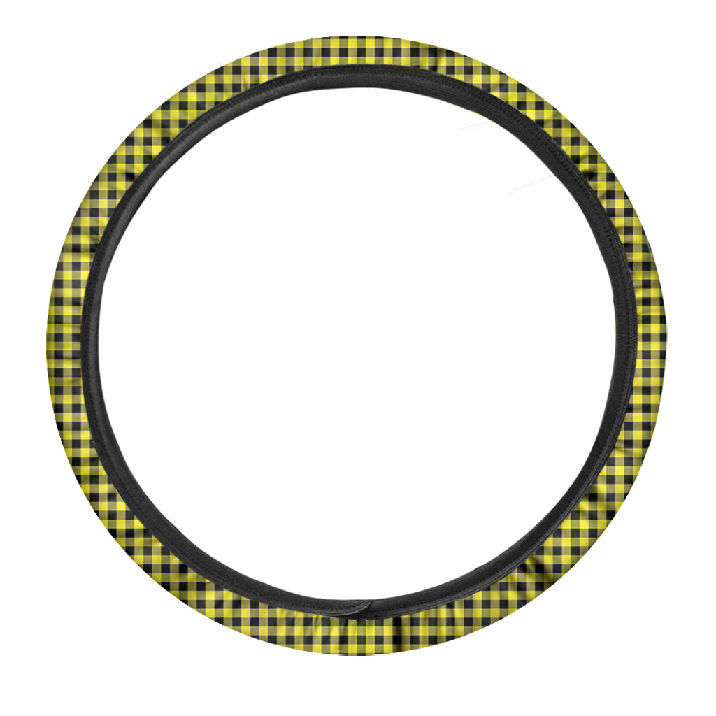 Yellow And Black Check Pattern Print Car Steering Wheel Cover
