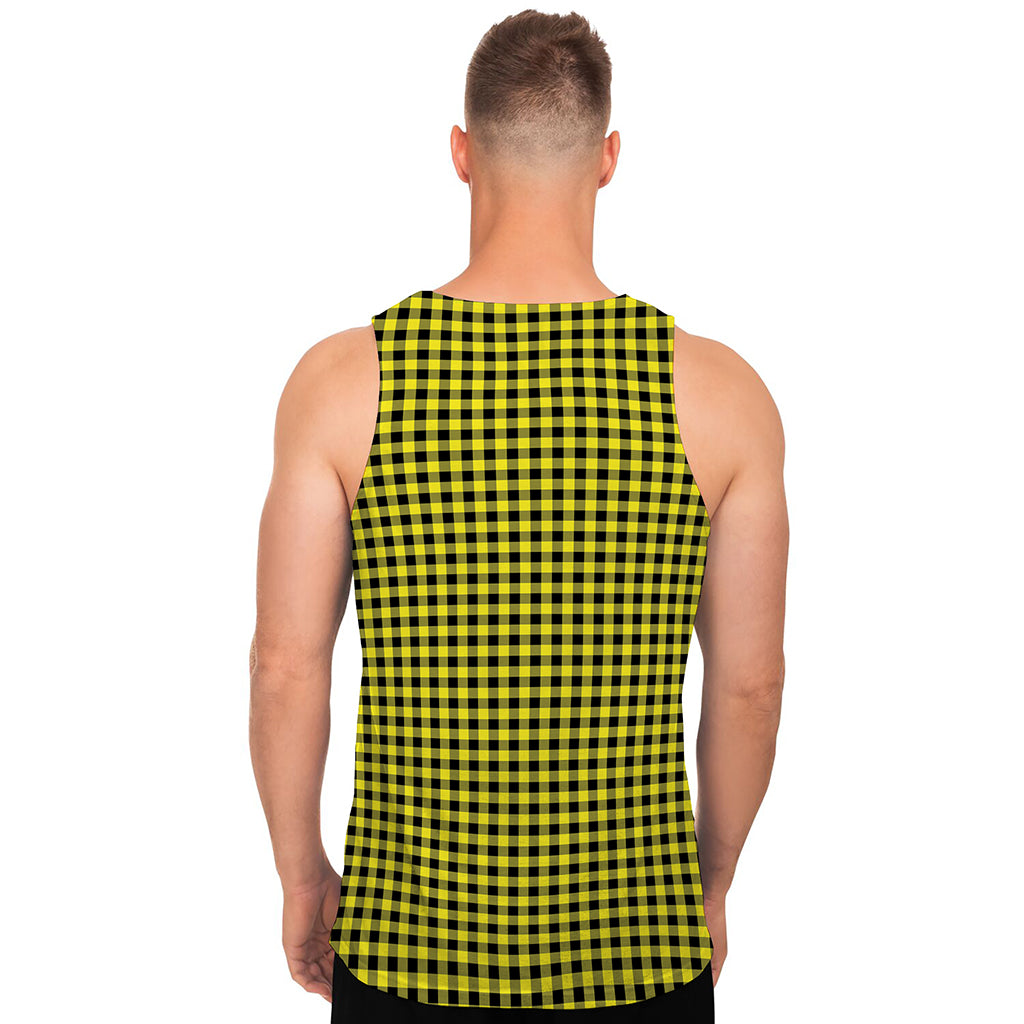 Yellow And Black Check Pattern Print Men's Tank Top