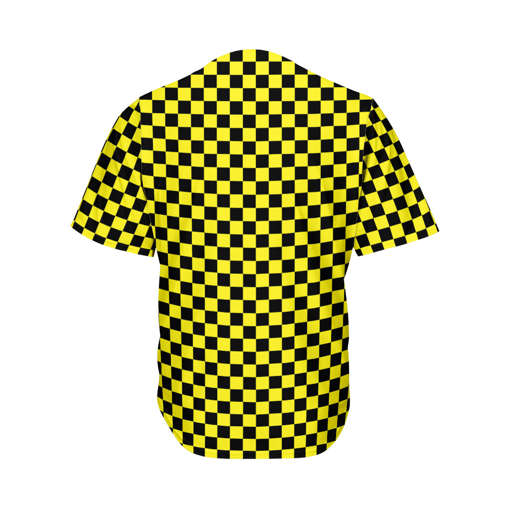 Yellow And Black Checkered Pattern Print Men's Baseball Jersey