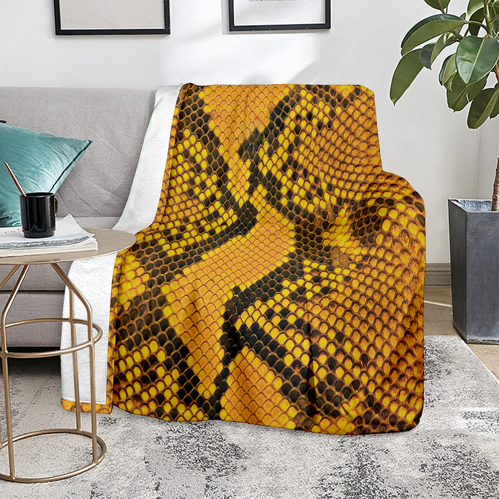 Yellow And Black Snakeskin Print Blanket