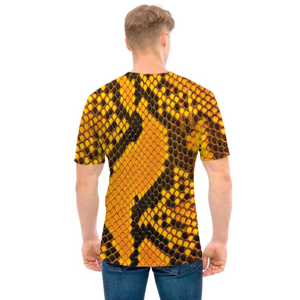 Yellow And Black Snakeskin Print Men's T-Shirt