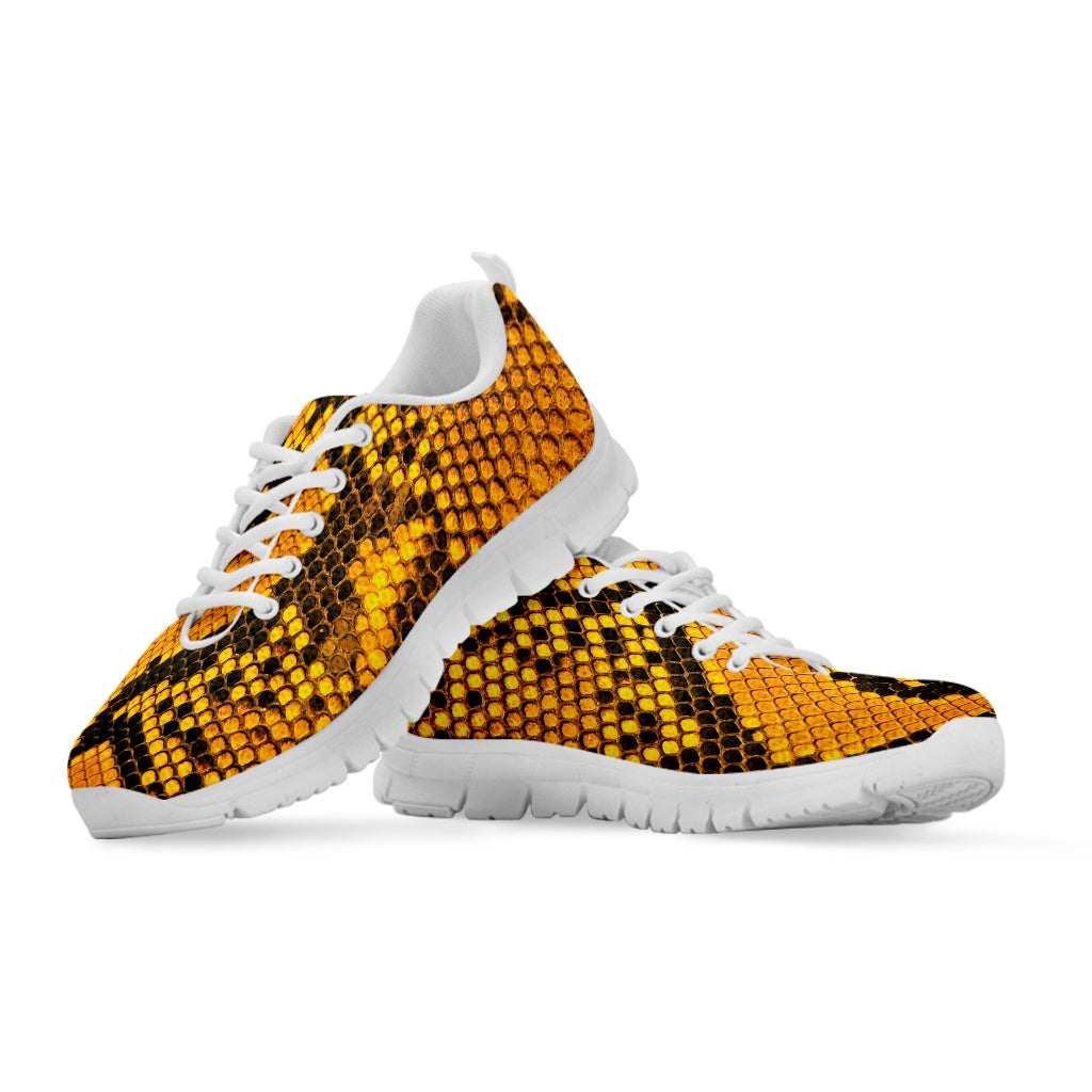 Yellow And Black Snakeskin Print White Sneakers