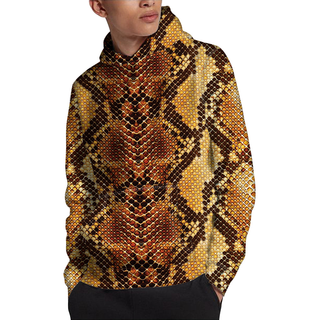 Yellow And Brown Snakeskin Print Pullover Hoodie