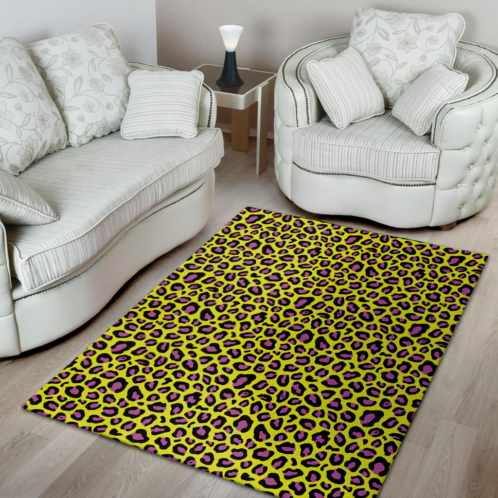 Yellow And Purple Leopard Pattern Print Area Rug