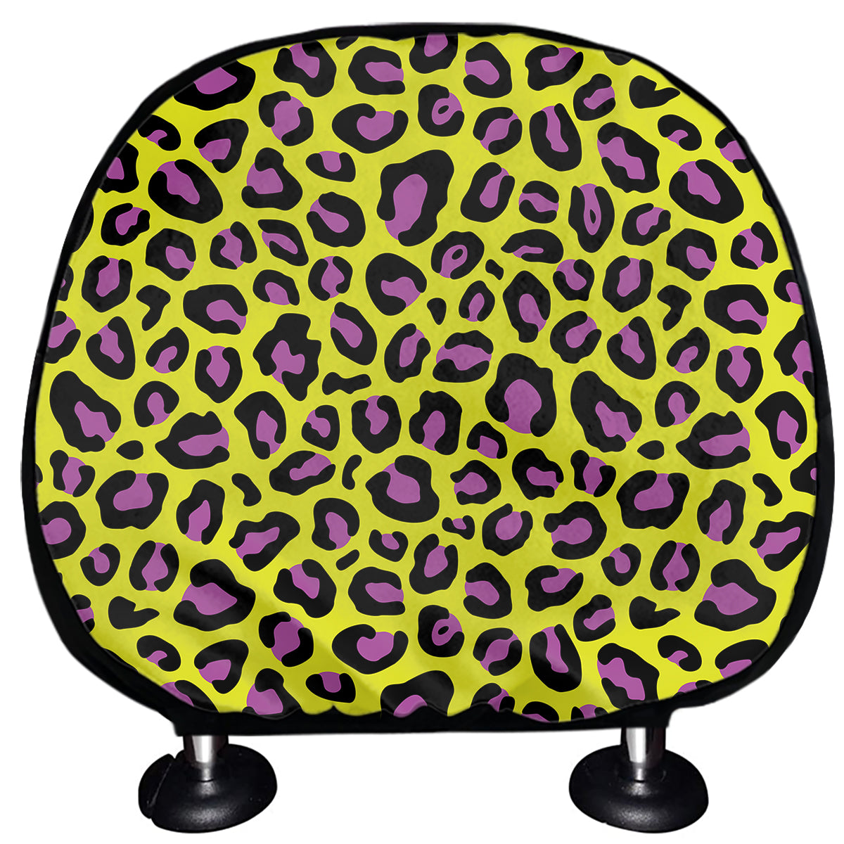 Yellow And Purple Leopard Pattern Print Car Headrest Covers
