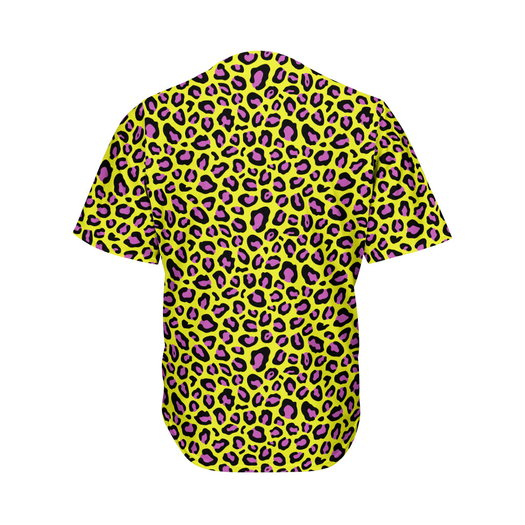 Yellow And Purple Leopard Pattern Print Men's Baseball Jersey