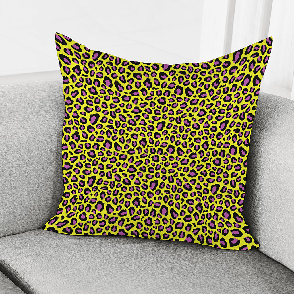 Yellow And Purple Leopard Pattern Print Pillow Cover