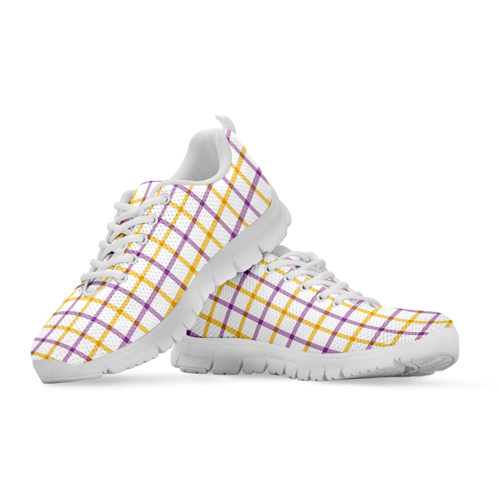 Yellow And Purple Tattersall Print White Sneakers
