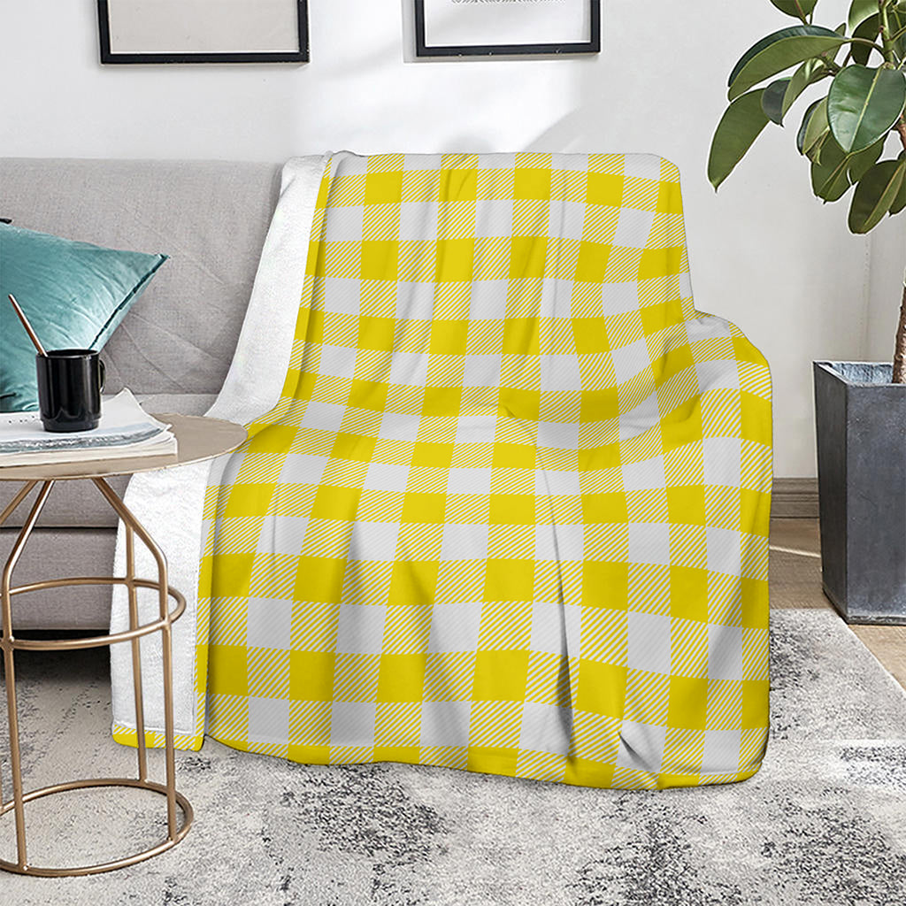 Yellow And White Buffalo Check Print Blanket