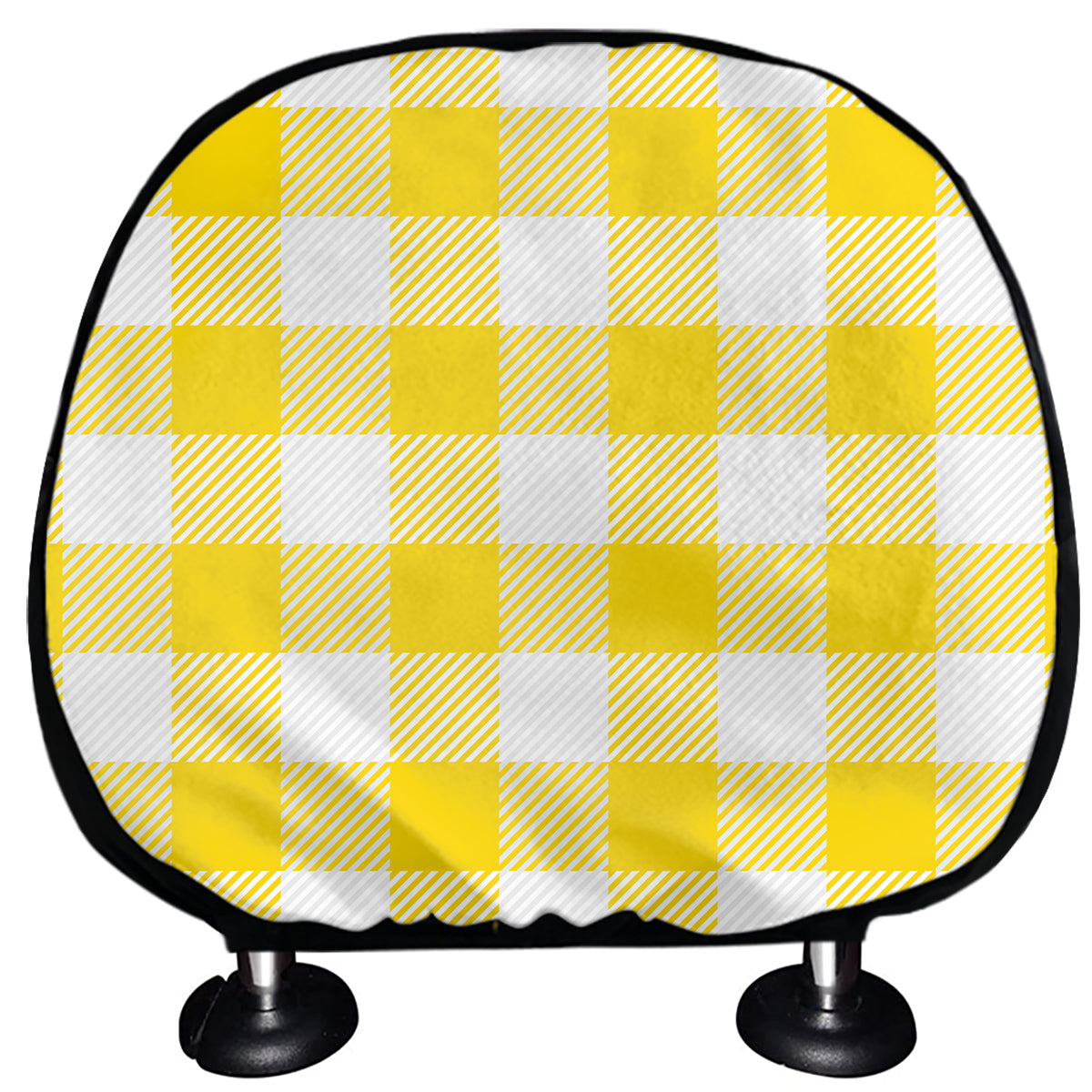 Yellow And White Buffalo Check Print Car Headrest Covers