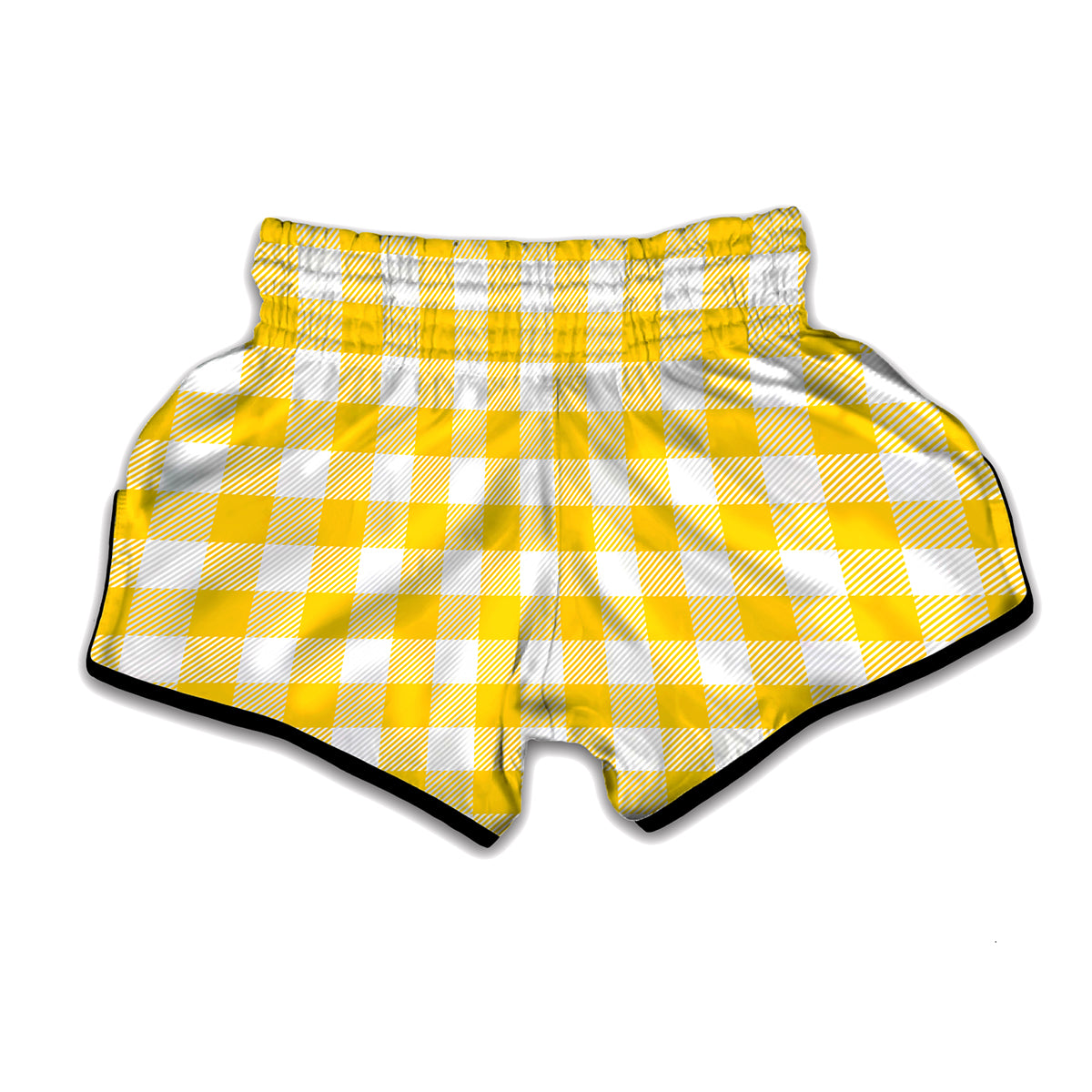 Yellow And White Buffalo Check Print Muay Thai Boxing Shorts