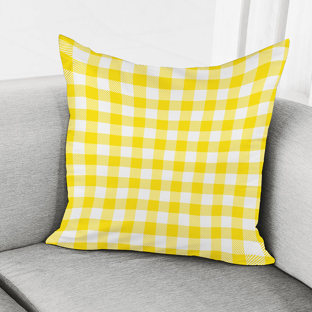Yellow And White Buffalo Check Print Pillow Cover