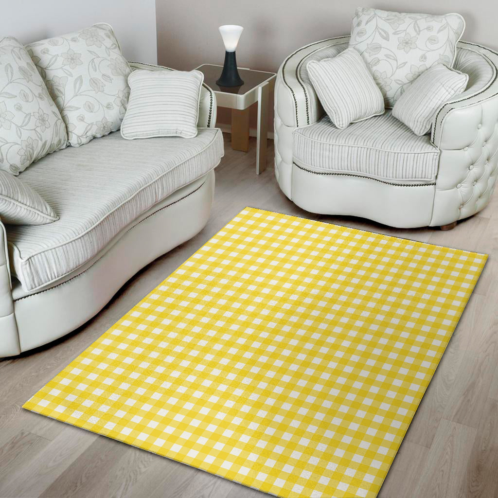 Yellow And White Check Pattern Print Area Rug
