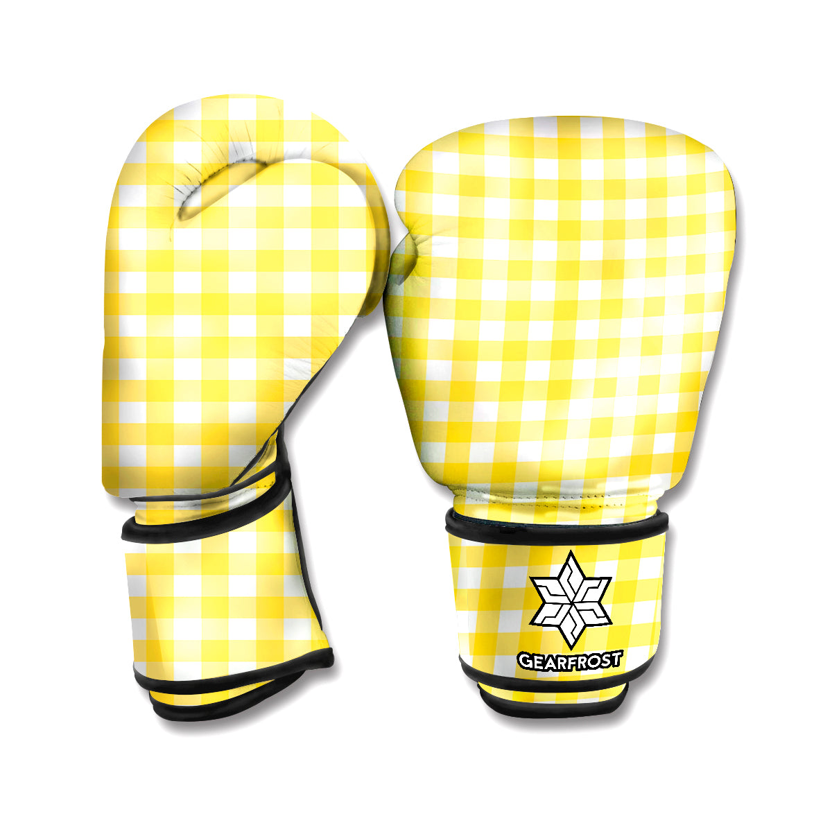 Yellow And White Check Pattern Print Boxing Gloves