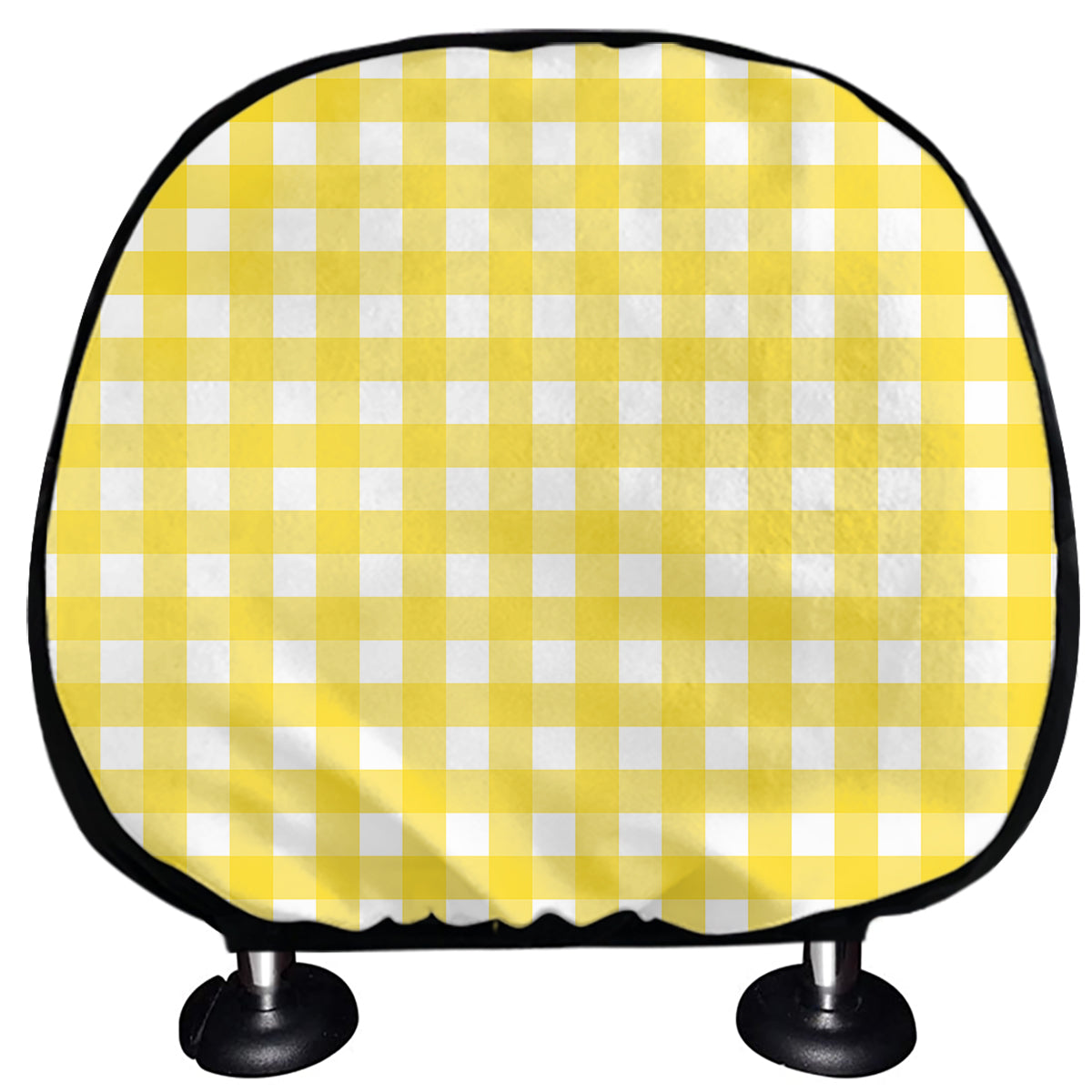 Yellow And White Check Pattern Print Car Headrest Covers