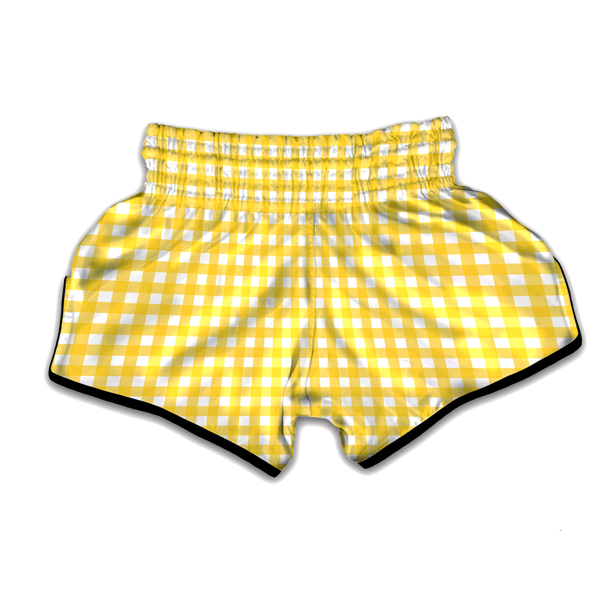 Yellow And White Check Pattern Print Muay Thai Boxing Shorts