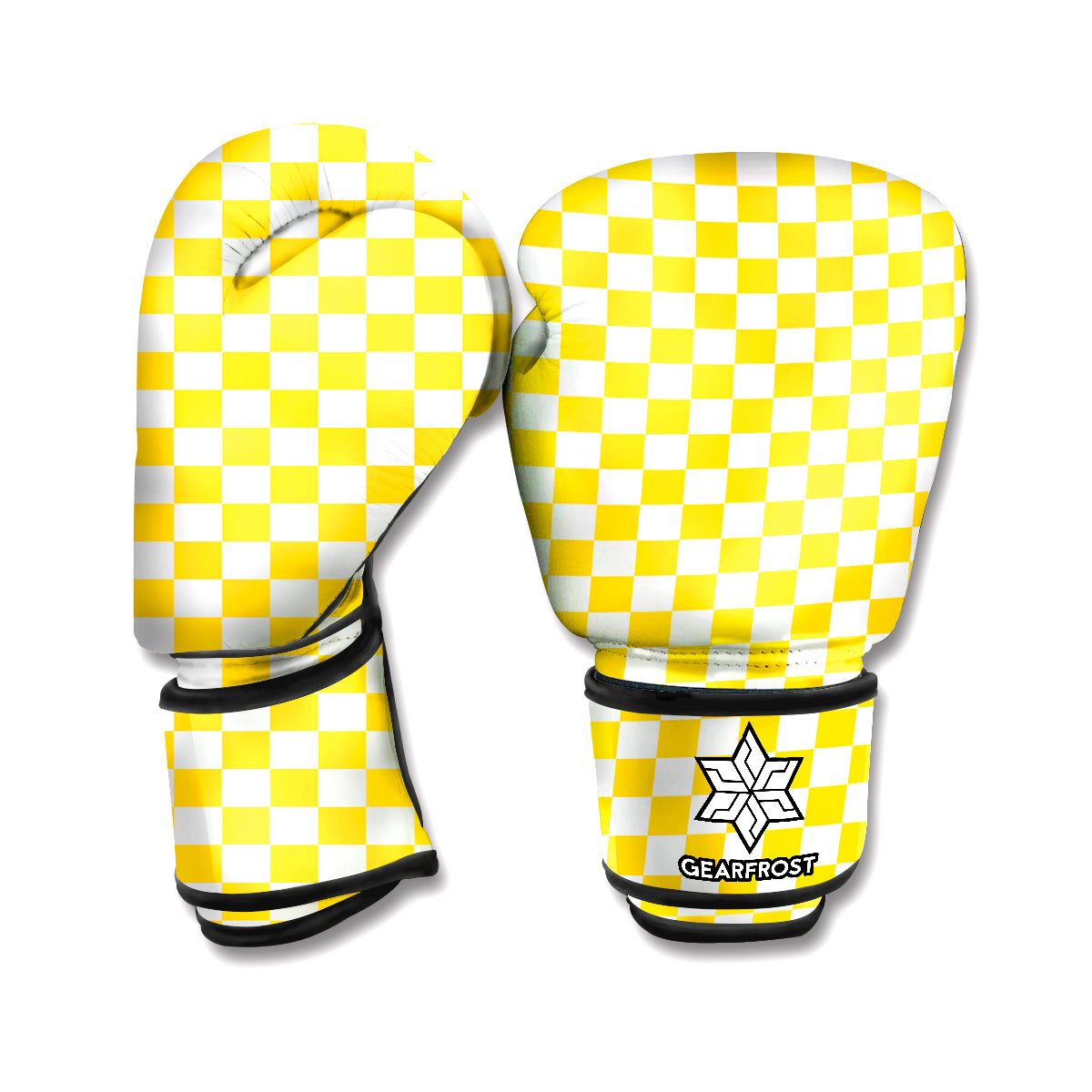 Yellow And White Checkered Pattern Print Boxing Gloves