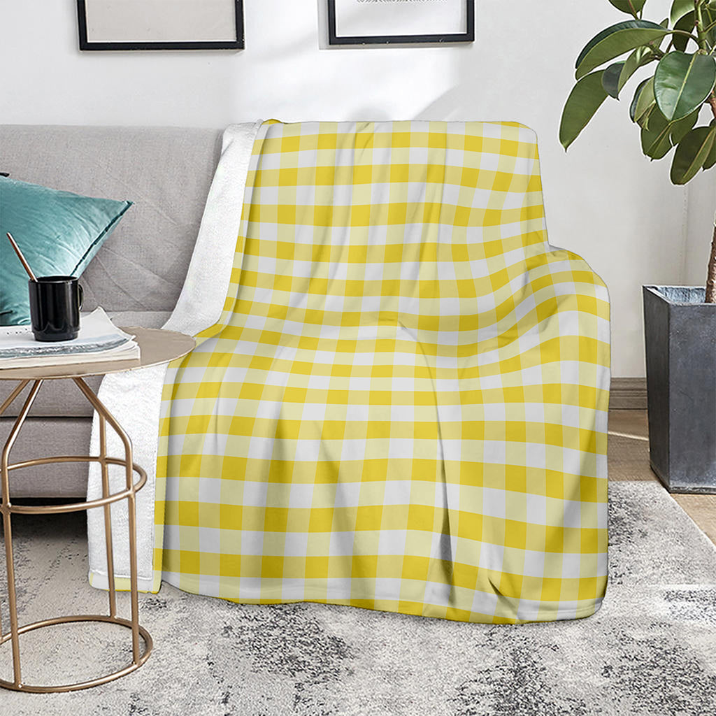 Yellow And White Gingham Pattern Print Blanket