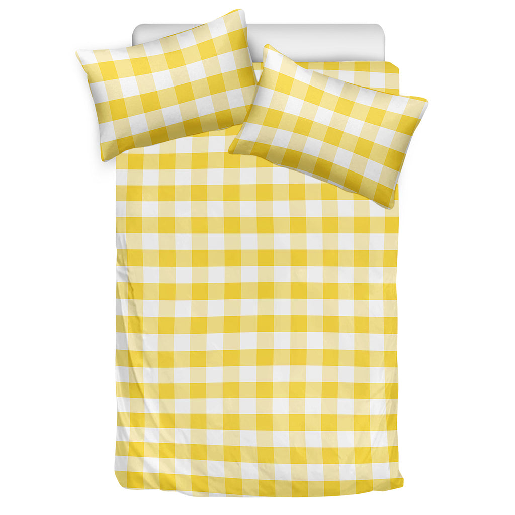 Yellow And White Gingham Pattern Print Duvet Cover Bedding Set