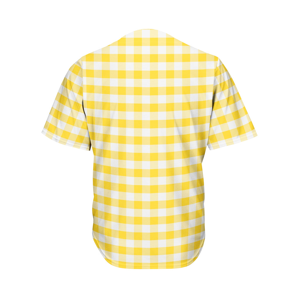 Yellow And White Gingham Pattern Print Men's Baseball Jersey